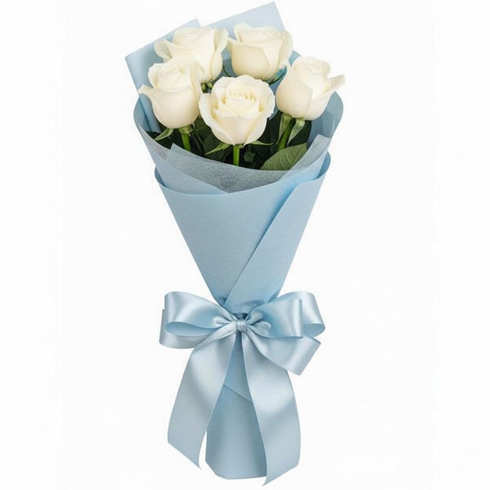 Букет 5 Белых роз Проуд в Космодемьянский