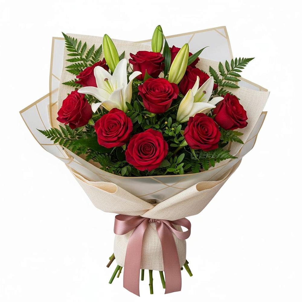 Букет цветов из: Лилии и Розы в Космодемьянский