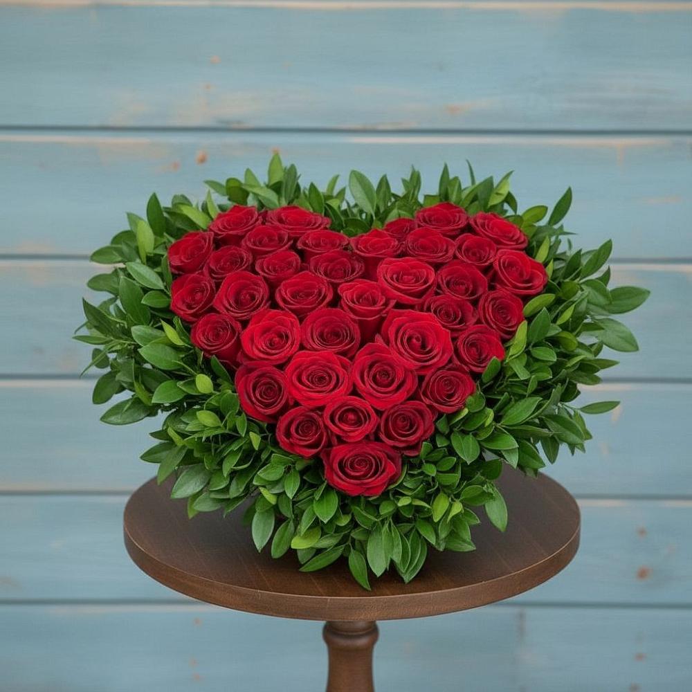 Цветочная композиция из Розы в виде сердца в Космодемьянский