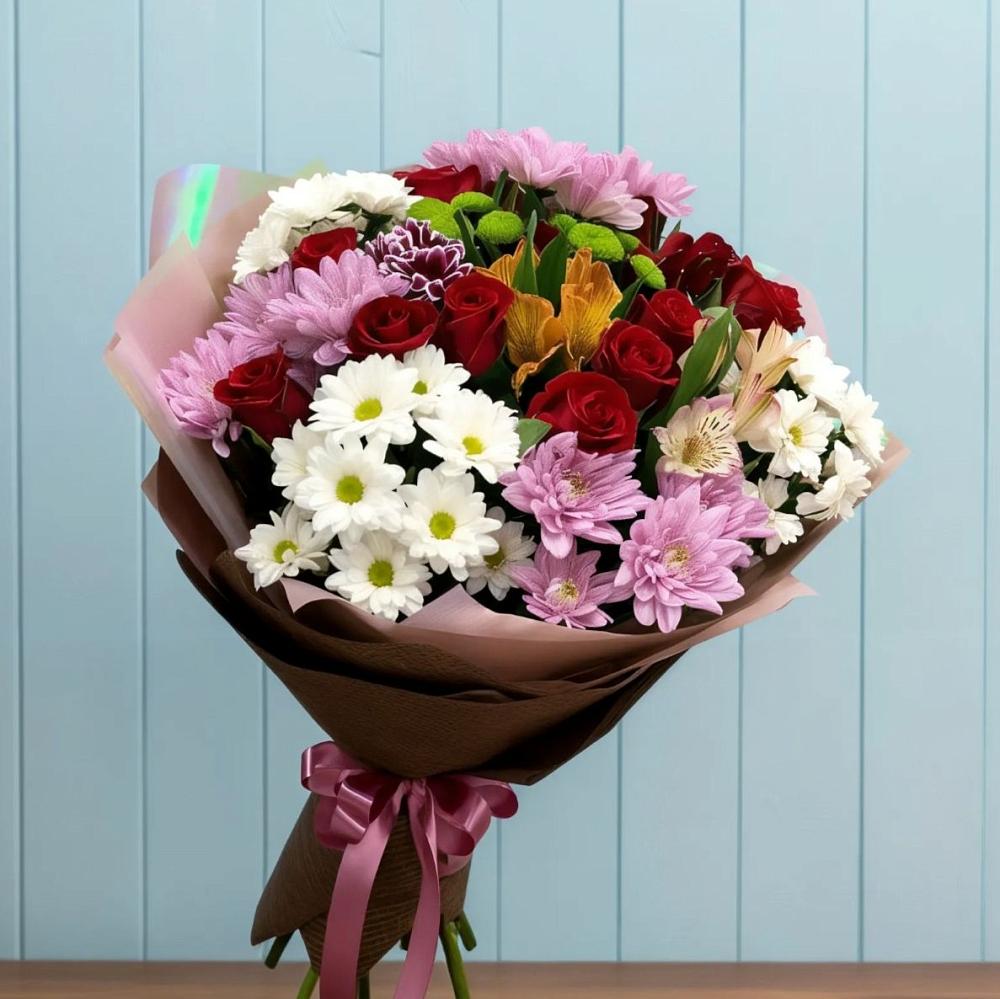 Букет цветов из: Розы, Хризантемы и Альстромерии в Космодемьянский