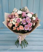 Букет цветов из:  Хризантемы, Розы и Альстромерии #REPLACE_PRED# Космодемьянский