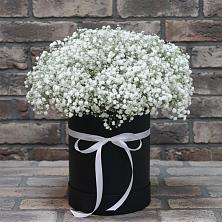 Цветочная композиция из Гипсофила в шляпной коробке в Космодемьянский
