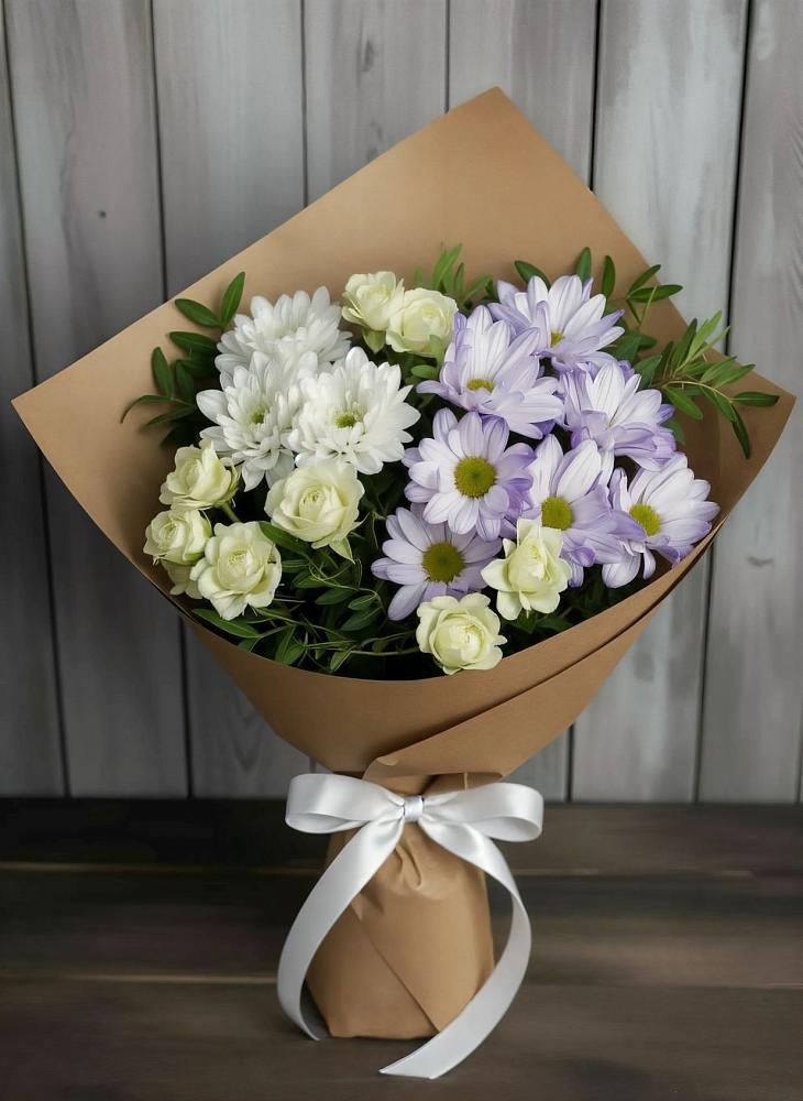Букет цветов из: Хризантемы и Розы в Космодемьянский